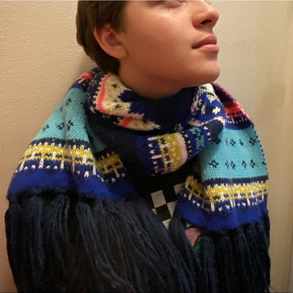 Multi color scarf with fringe at the bottom
